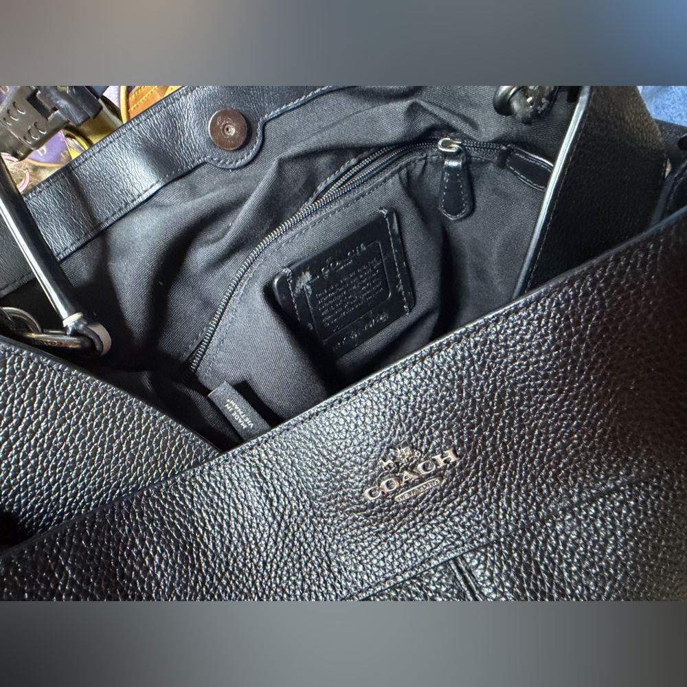 Coach Black Pebbled Leather Snake Trim Tote F57505 Shoulder Bag Python Accent 🖤🐍 - Picture 7 of 17